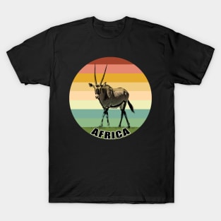 Oryx Antelope Full Figure on Vintage Retro Africa Sunset T-Shirt